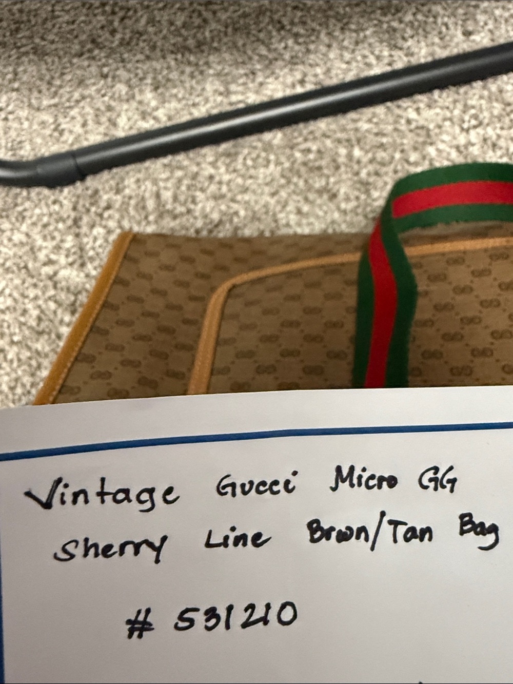 Gucci Beige Monogram Tote with Green and Red Striped Straps - Picture 8 of 15